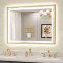 LED Bathroom Mirror 40"x30" Inch Brushed Gold Metal Frame Lighted Bathroom Vanity Mirror with Lights, Brighter Frontlit and Backlit Light up Anti Fog Mirror, 3-Color Dimmable, Memory Function