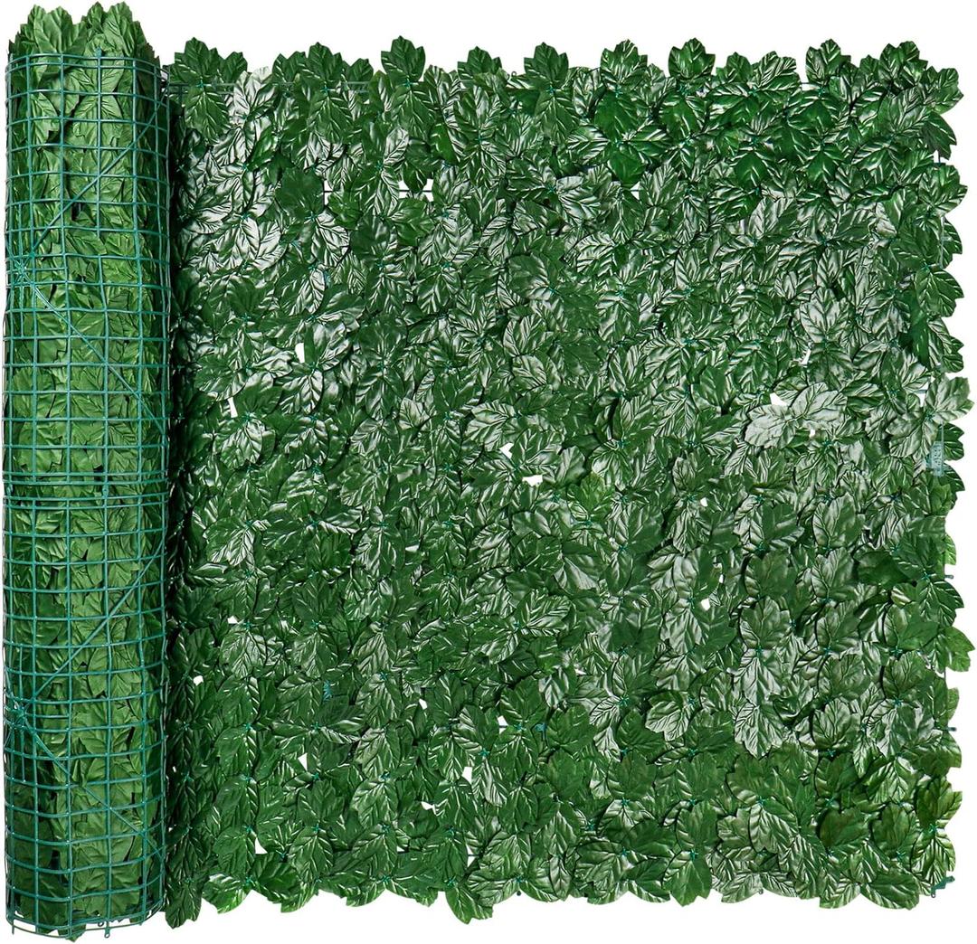 iCover Artificial Ivy Privacy Screen for Fence, 39x118in Strengthened Joint Prevent Leaves Falling Off, Faux Hedge Panels Greenery Vines, Decorative Fences for Outdoor Garden (Green Maple Leaf)