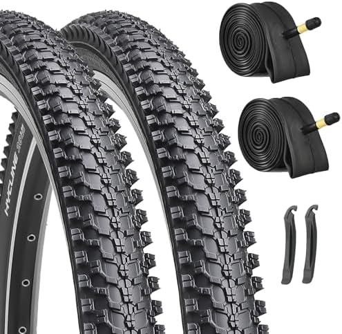 Hycline 2-Pack Mountain Bike Tires Set: 20/24/26/27.5-inch Folding Replacement High-Performance Wear-Resistant Bicycle Tires and Pair Inner Tubes with Tire Levers for MTB Off-Road Bike