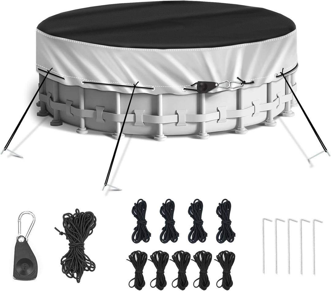 NEVERLAND Winter Pool Cover 24FT Round - Heavy-Duty 420D Oxford Above Ground Swimming Pool Cover, Debris-Proof, Cold-Resistant & UV-Resistant with Upgraded Adjustable Tensioner, Sliver