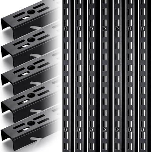 MorningRo 12 Pcs Shelf Rails Bracket Track 47.5 Inches Upright Closet System Hardware Adjustable Wall Standard Shelf Standards for Pantries, Linen Closets, Laundry Rooms, Utility Rooms (Black)