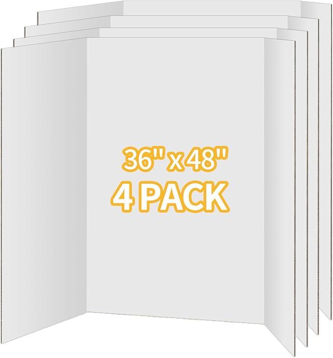 XyaMov 4 Pack Trifold Poster Board 36"x48" - White Foldable Corrugated Display Board, Tri fold Presentation Board, Extra Large Project Boards for School Projects, Science Fair, Graduation Exhibitions