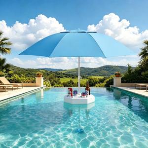 Floating Pool Umbrella with Weighted Base, Rust-Proof Aluminum Pole, 68.5 inches