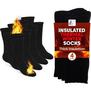Debra Weitzner Thermal Socks - Men & Women's Warm Crew Socks, 4/6 Pairs, Winter Thick Boot Socks (Black)