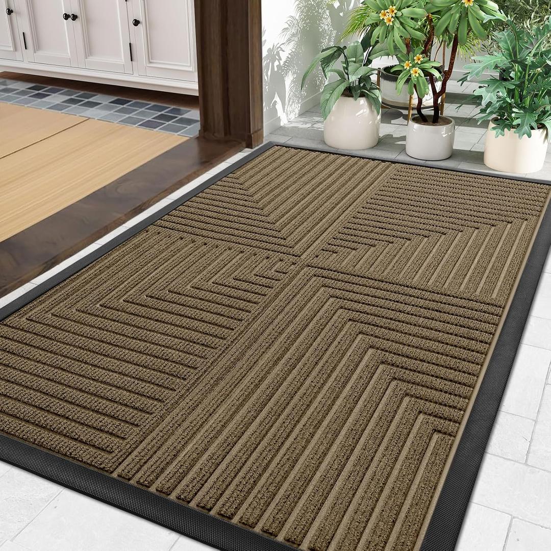 Arotive Front Door Mat Indoor Outdoor Entrance, Heavy Duty Non-Slip Rubber Doormats, Low Profile, Easy Clean, Dirt Trapper Entryway Floor Mats for Outside, Garages and Patios, 29.5x17, Light Brown