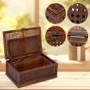 Handwoven Rattan Storage Boxes Set of 2, Decorative Wooden Wicker Chest with Lids and Latches, Vintage Boho Storage Trunks for Living Room, Bedroom, Home Decor
