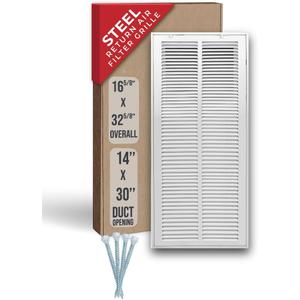 Fits 14x30 Duct Opening | Steel Return Air Filter Grille by Handua [Removable Door] for 1-inch Filters | Vent Cover Grill | White | HVAC Cold Air Intake Grille | Out Dim: 16 5/8"W X 32 5/8"H