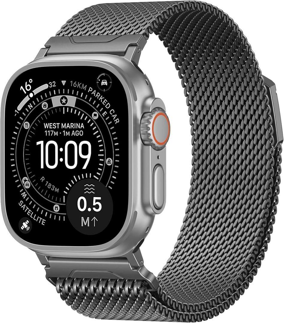 SNBLK Magnetic Metal Bands Compatible with Apple Watch Ultra 3 2 Band for Men 44mm/45mm/46mm/49mm/(42mm-series 3 2 1), Stainless Steel Milanese Strap for iWatch Ultra SE Series 11 10 9 8 7 6 5 4