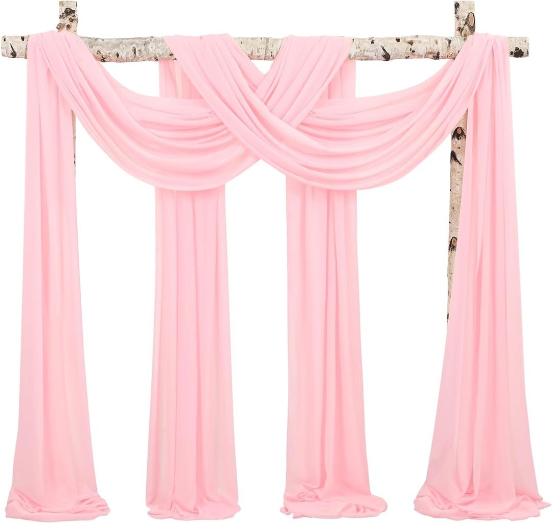 Wedding Arch Draping Fabric,8 Panels 28"x20ft Pink Wedding Arch Drapes for Ceremony Chiffon Fabric Drapes Arbor Drapery Wedding Arch Decorations for Reception Sheer Backdrop Curtains for Party Swag