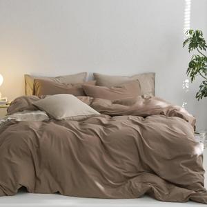MooMee King Duvet Cover Set, 100% Washed Cotton Linen Like Twill Thick Sturdy Material Super Soft Breathable Durable Bedding for All Season, 3 Pieces (Bombay Brown, King 104"x90")