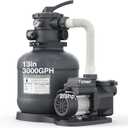 13in Sand Filter Pump for Above Ground Pool with Timer, 2/3 HP 3000 GPH Pool Pumps Above Ground for Pools up to 13,000 Gallons, Pool Sand Filter with 6-Way Valve, Efficient Filtration