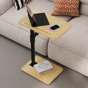2Pcs Sofa Armrest Tray Table - 360 Bamboo Swivel TV Trays - Height Adjustable Side Table for Bed or Chair with Phone and Tablet Slots - End Tables for Small Spaces (2PCS, Standard)