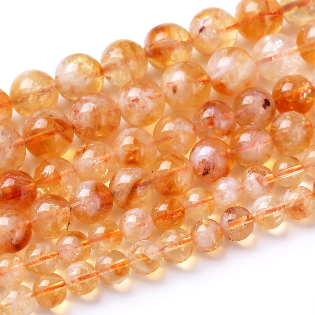 Round Loose Beads Natural Gem Beads Crystal Energy Stone Beads for Jewelry Making 15" (Gold Rutilated Quartz, 10MM)