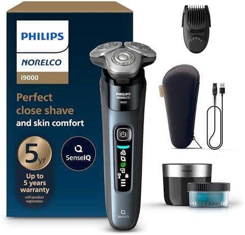 Philips Norelco Shaver i9000, Wet & Dry Electric Shaver, Taubenblau, SenseIQ Technology, Triple Lift & Cut System, 360 Rotating Dual SteelPrecision Precision Blades, Beard Styler, Model X9001/91