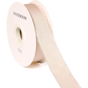 Light Champagne Silk Satin Ribbon 1 Inch x 30 Yard Handmade Frayed Chiffon Ribbon for Gift Wrapping Wedding Invitations Bridal Bouquets Home Decor