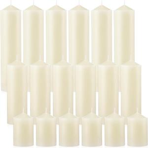 MTLEE 18 Pcs Set of 3 Pillar Candles Bulk 2 in x 3, 6, 8 Long Burning Clean Unscented Smokeless Pillar Candles for Wedding Emergency Lanterns Ceremony Party(Ivory White)