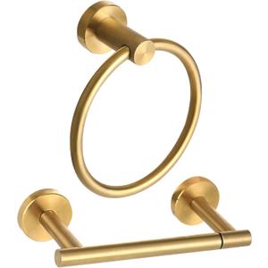 Brushed Gold Toilet Paper Holder Set, Stainless Steel Towel Ring, Double Post Pivoting Toilet Paper Holder and Hand Towel Holder Set for Bathroom