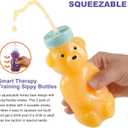 Honey Bear Straw Cups, Juice Bear Bottle Drinking Cup Long Straws with 4 Flexible Straws & Cleaning Tools, 8-Ounce Therapy Sippy Bottles for Speech and Feeding Training, Food-Grade & BPA Free 2 Pack, Small