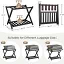 26.77"L Luggage Rack for Guest Room - 1 Pack Full Assembled Luggage Rack Stand for Suitcases, Foldable Luggage Holders with Shoe Shelf, 5 Nylon Straps for Bedroom, Hotel (Black Bamboo Suitcase Stands)