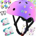 Color Gradient Kids Bike Helmet and Pads Adjustable Helmet for Kids Protective Gear Set with Elbow Knee Pads Wrist Guards for Cycling Bicycle (Medium: 21.7"-22.8" /55-58cm)