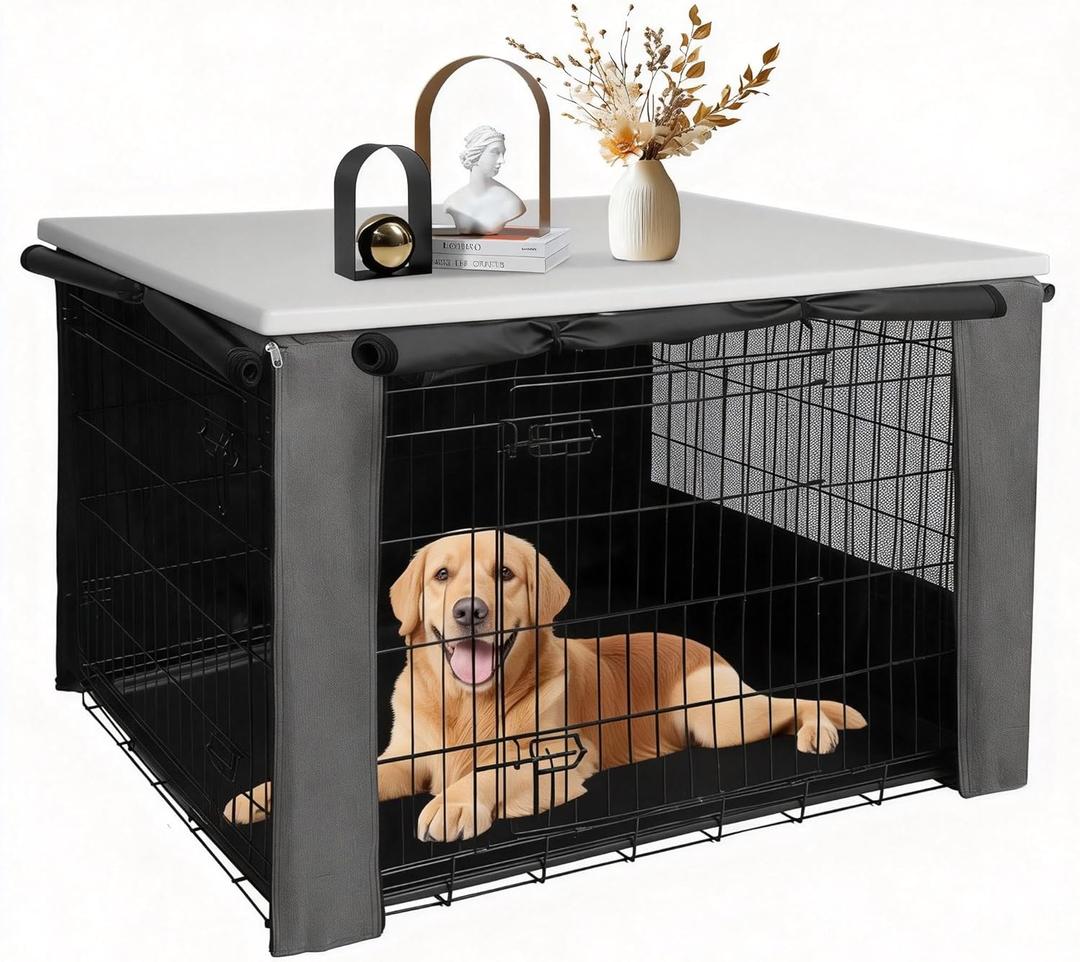 Rockever Dog Crate Cover with Tabletop for 42 Inch Dog Cage, Heavy Duty Dog Kennel Cover, Waterproof UV-Resistant Polyester Pet Kennel Cover (Crate Not Include)