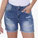 Women's Casual Summer Denim Shorts Stretch Ripped Raw Hem Jean Shorts, Large 