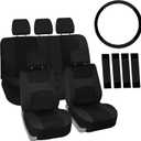 FH Group Full Set Cloth Car Seat Covers, Universal Fit Front and Split Bench Rear, Airbag Compatible, Washable for SUV, Sedan, Van - Black