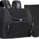 Geestock Diaper Bag Backpack, Multifunction Quilted Baby Diaper Bag with Changing Pad, Pacifier Case & Stroller Straps, Parents Essentials, Black