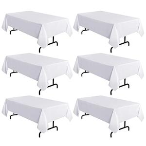 sancua 6 Pack White Tablecloth 60 x 120 Inch, Rectangle Table Cloth for 8 Feet Tables - Stain and Wrinkle Resistant Washable Polyester Table Cover for Dining Tables, Buffet Parties and Camping