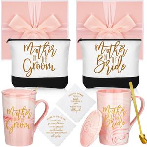 Geosar 8 Pcs Mother of The Bride Gifts Mother of the Groom Coffee Mug Makeup Bags Handkerchief Gift Box Wedding Gifts for Wedding Proposal Engagement