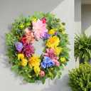 Spring Wreaths for Front Door, 24 Inch Greenery Front Door Wreath with Peonies Dahlias Hydrangeas, Artificial Home Decorations for Indoor Outdoor Window Wall,Outside Floral Wreath Decor for Home Porch