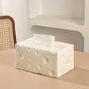 Ceramic Tissue Box Cover, Large Rectangle Cheese-Shape Tissue Box Holder with Bottom, Decorative Tissue Box for Bedroom, Bathroom, Parlors, Office, Vanity, Kitchen Countertop, Desk, Beige