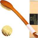 ICANdOIT-17.71Inch Natural Stiff Sisal Bristles Anti-Slip Curved Long Handle Bath Brush,Bent Handle Shower Scrubber for Exfoliating,Shower Back Brush