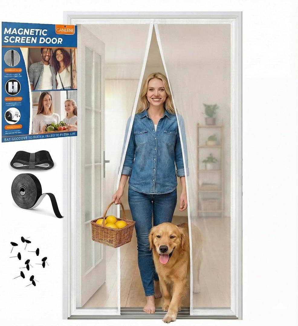 Premium Magnetic Screen Door, Heavy-Duty Reinforced Mesh, Ultra-Dense Weave, Smooth Auto-Close, Pets & Kids  Hands-Free, No-Gap Seal (Screen 38"x98")