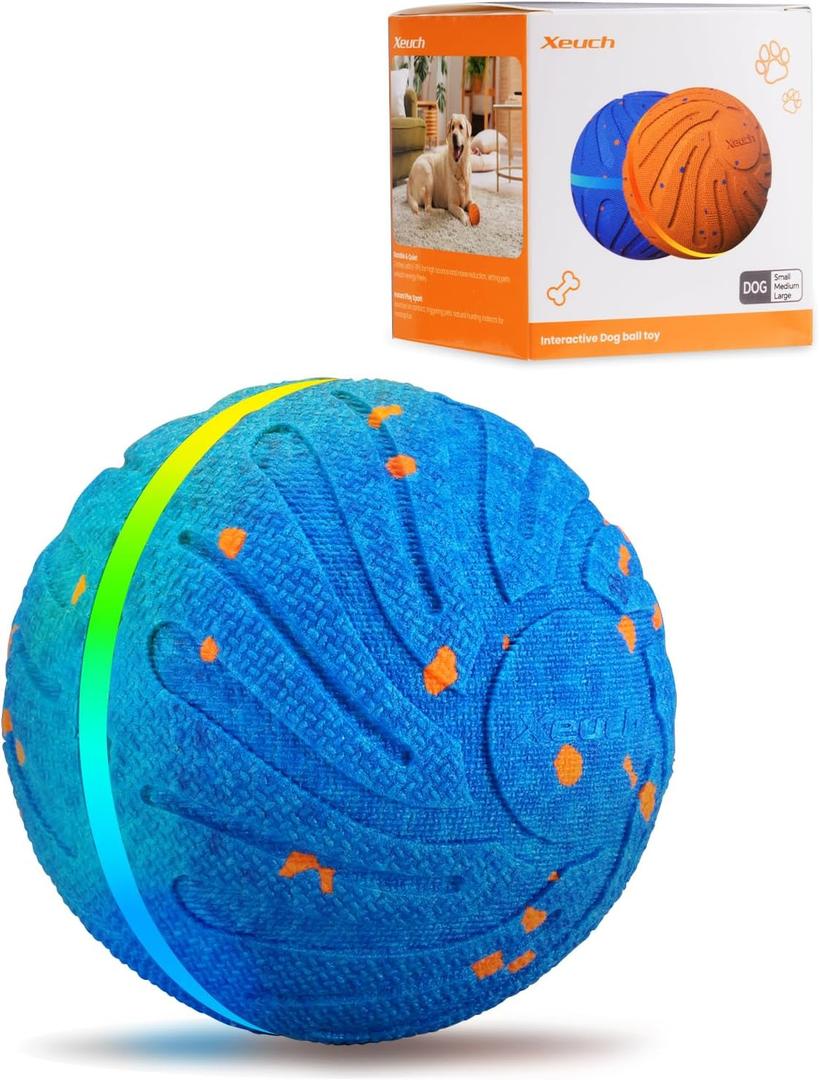 Xeuch Smart Interactive Dog Balls, Automatic Moving Bouncing Ball, E-TPU Material, Motion Activated Rotating Toy for Dogs Puppies, Enrichment & Stimulation Toys for Indoor & Outdoor (Deep Blue)