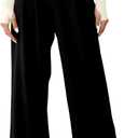 EVALESS Women's Fleece Lined Pants Wide Leg High Waisted Knit Palazzo Pants Business Casual Work Trousers with Pockets (Large, Black)