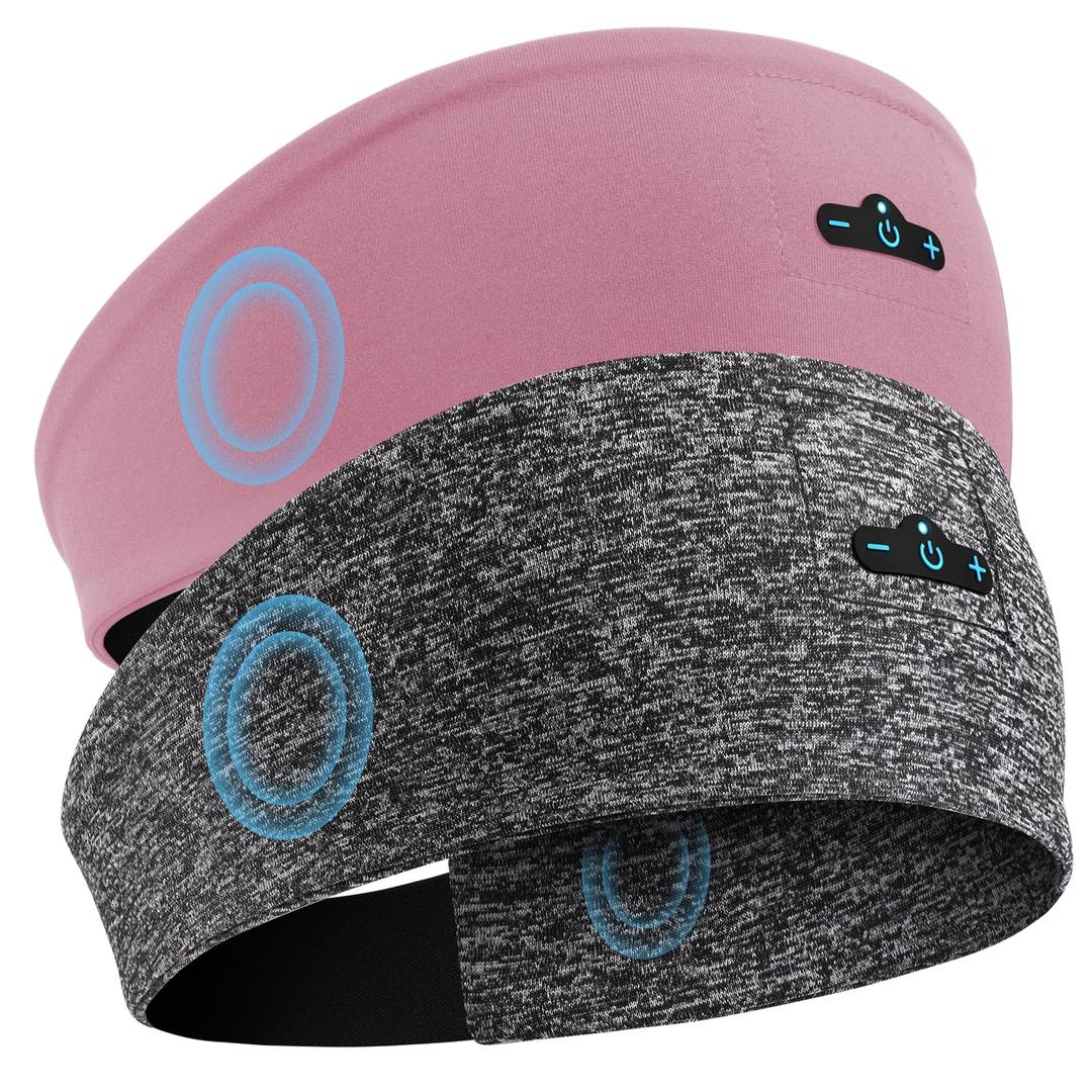 Sleep Headphones Bluetooth Headband for Side Sleeper, 17H Playtime, Wireless Headband Headphones with HD Stereo Speakers for Workout,Running,Yoga, Ideal Gifts for Men, Women, Teens, Pink+Grey