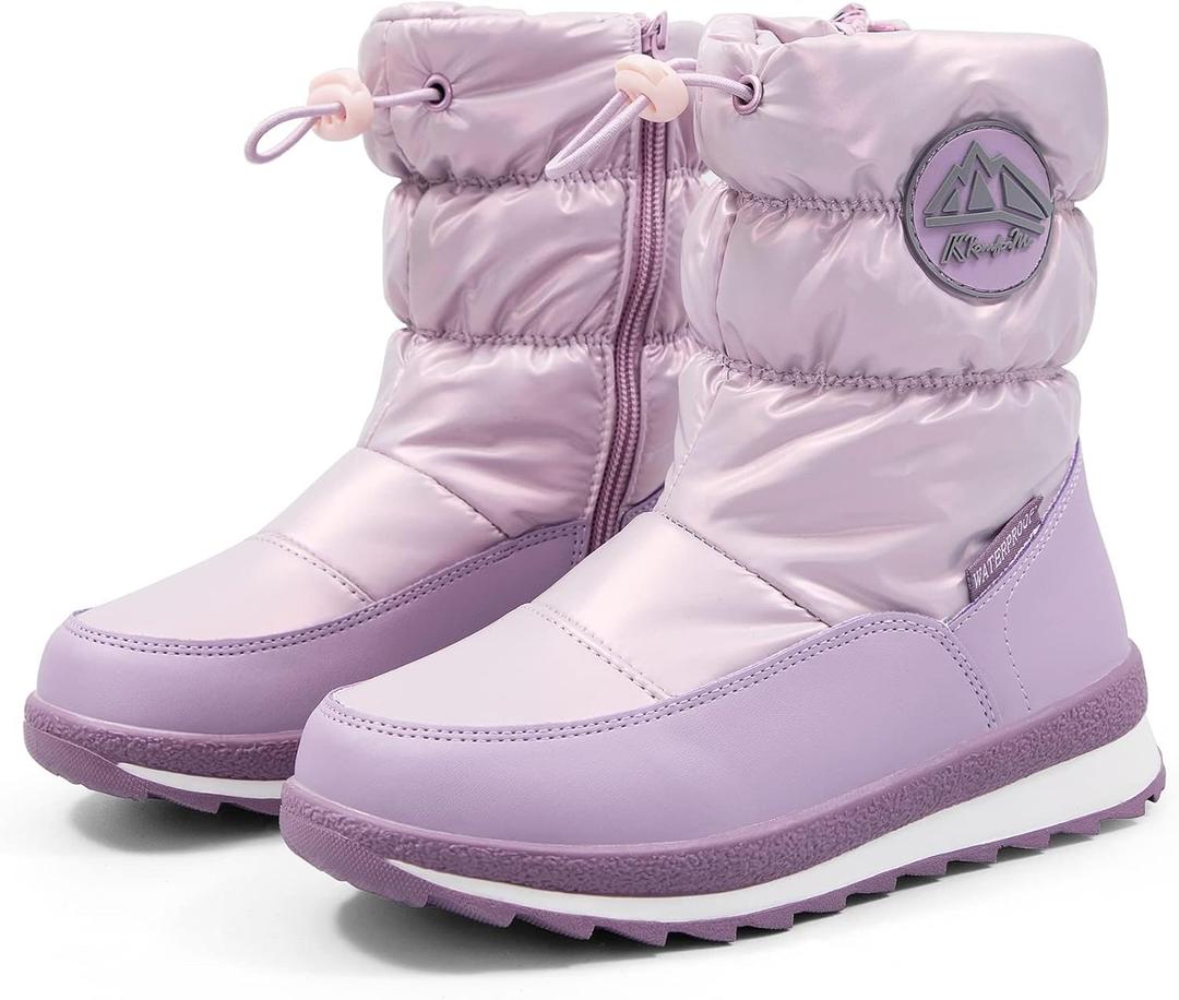 K KomForme Kids Snow Boots for Boys Girls Toddler Winter Outdoor Boots Waterproof with Fur Lined (Size: 12 Little Kid) (Pearl Purple)