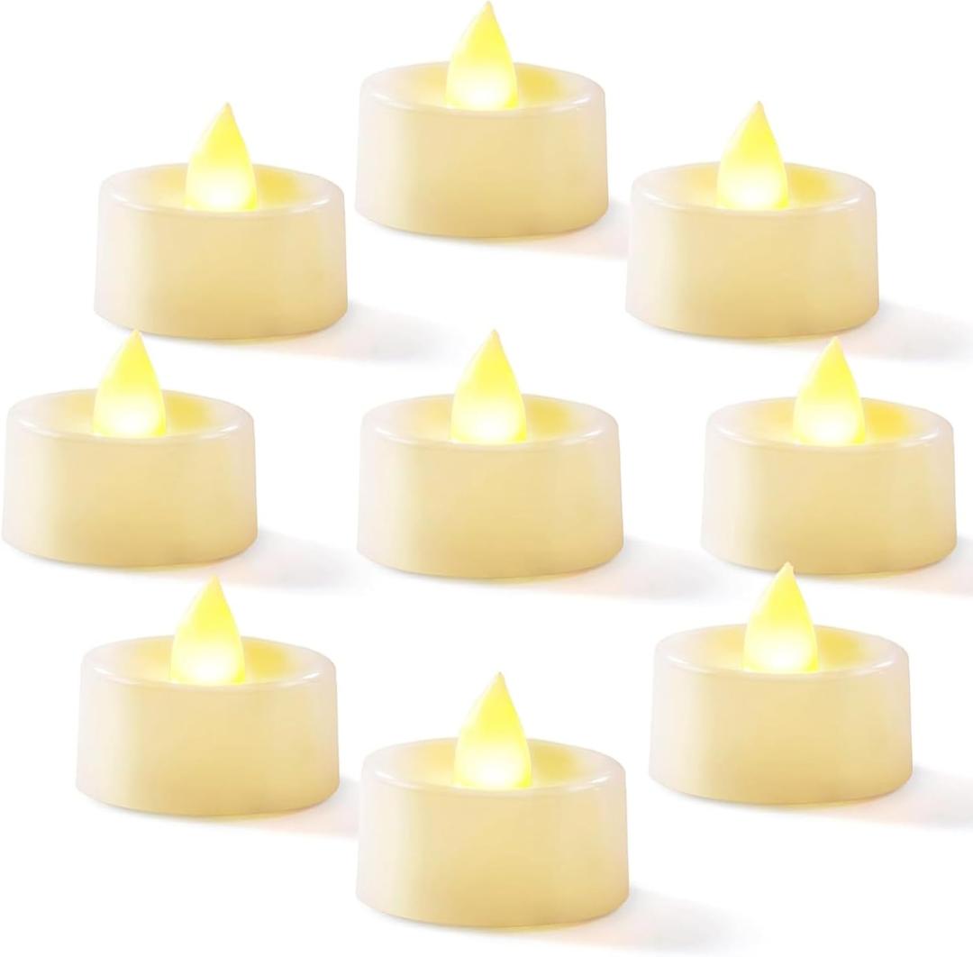 Homemory 24-Pack Flameless LED Tea Lights Candles Battery Operated, 200+Hour Fake Electric Candles TeaLights for Votive, Halloween, Ofrenda, Diya, Wedding Centerpiece Table Decor, Funeral, Christmas (Warm White Light, White Base)
