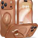 CAPRARO for iPhone 17 Pro Case with 360 Spin Magnetic Stand for Women, [Compatible with MagSafe] [Full Camera Protection] Cute Wave Translucent Matte Case for iPhone 17 Pro, Cosmic Orange