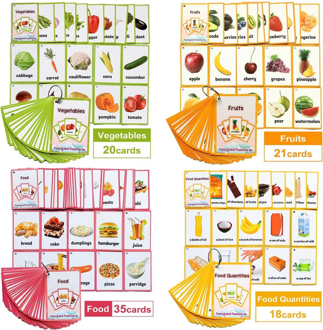Fruits/Vegetable/Foods/Food Quantities Flash Cards English Flash Cards Pocket Card Learning Toys for Children Pre-Kindergarten Kids Education Aids