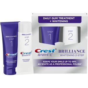 Crest 3D White Brilliance 2 Step Kit, Crest 3D White Toothpaste, Deep Clean Toothpaste (4oz) + Teeth Whitening Gel (2.3oz)