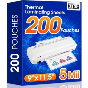 KTRIO 200 Pack Laminating Sheets 5 Mil, Hold 8.5 x 11 Inches Laminate Sheets, 9 x 11.5 Thermal Laminating Pouches for Laminator, Clear Lamination Sheets Paper, Letter Size, Office School Home Supplies