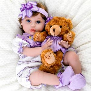 Aori Reborn Baby Dolls - 22 Inch Realistic Lifelike Baby Girl - Handmade Vinyl Reborn Doll with Feeding Set & Purple Outfit Newborn Baby Doll for Kids 3+, Collectors, Role Play