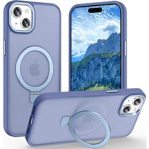 Magnetic for iPhone 15 Case with Ring Stand, [10 FT Drop Protection] [Velvety Touch] Slim Translucent Matte Back Shockproof Phone Case for iPhone 15 6.1'', Sierra Blue