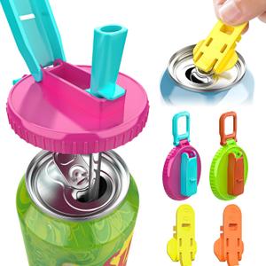 2pcs Soda Can Lids with Straws(with 1 straw brush and 2 Easy Can Openers) Reusable BPA-Free Can Covers for Soda, Beer & Energy Drinks, Universal Fit 2.13inch/54mm Cans, Helps Keep Drinks Fresh & Clean