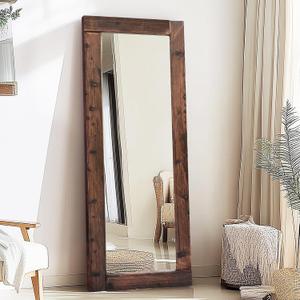 Full Length Mirror 65"x24" – Solid Wood Frame, HD Tempered Glass, Wall Mounted & Leaning, Rustic Modern Decor for Bedroom, Living Room, Entryway, Brown