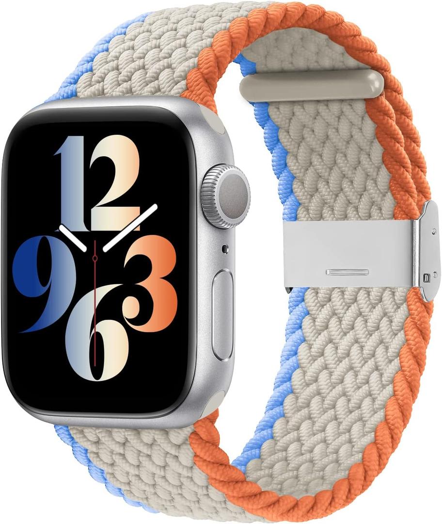 Bandiction Compatible with Apple Watch Bands 44mm 40mm 38mm 42mm 41mm 45mm 46mm 49mm, iWatch Bands Women Men, Stretchy Braided Solo Loop Elastic Sport Band for iWatch Ultra SE Series 11/10/9/8/7/6/5/4 (Cream)