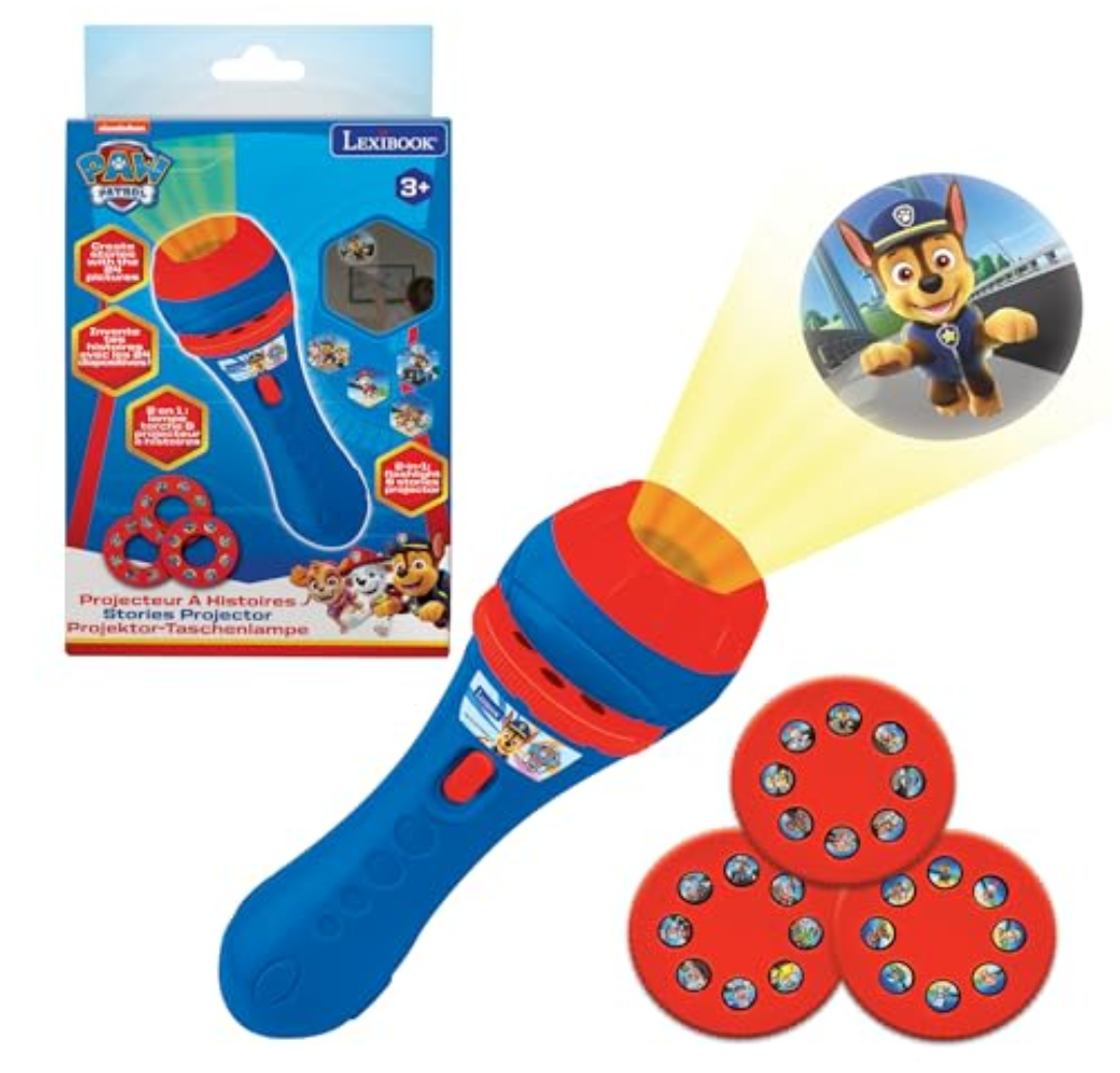 LEXiBOOK, Paw Patrol, Stories Projector, Torch Light and Projector with 3 Discs, 24 Images, Create Your own Stories, LTC050PA