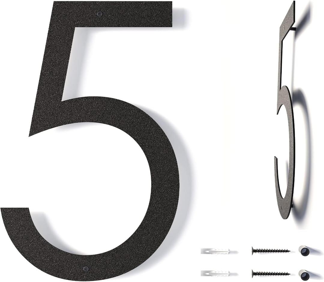 12 Inch Modern Floating House Numbers for Outside | Large Metal House Numbers for Outdoors | Black Coated Rust-Proof Home Address Numbers/Plaques | Metal Numbers